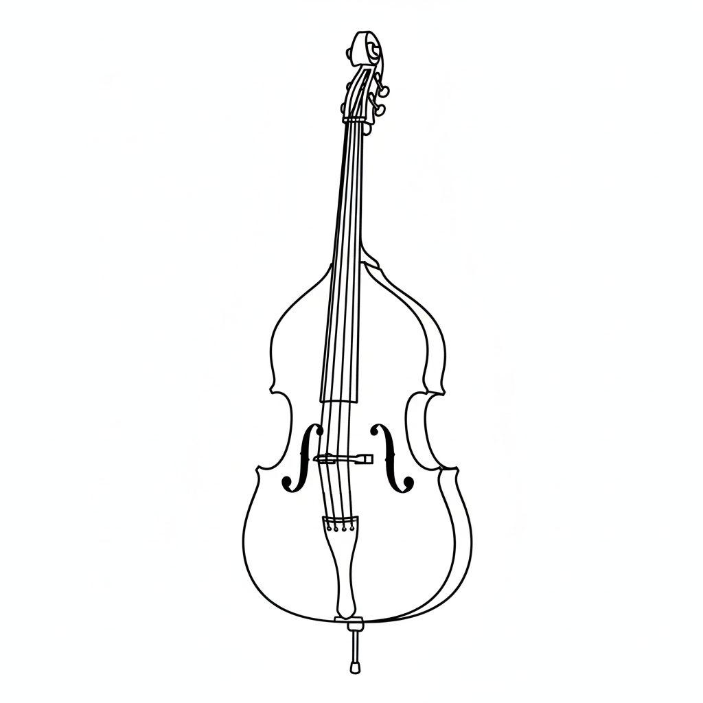 Line drawing of a double bass viewed from the front.