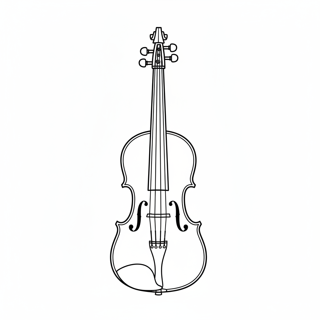 Line drawing of a viola viewed from the front.