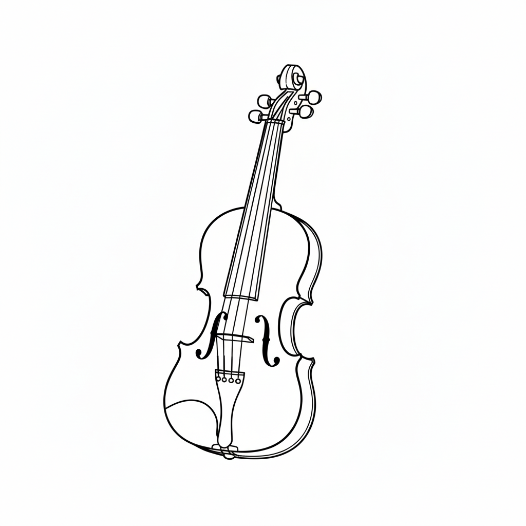 Line drawing of a violin viewed from the front.
