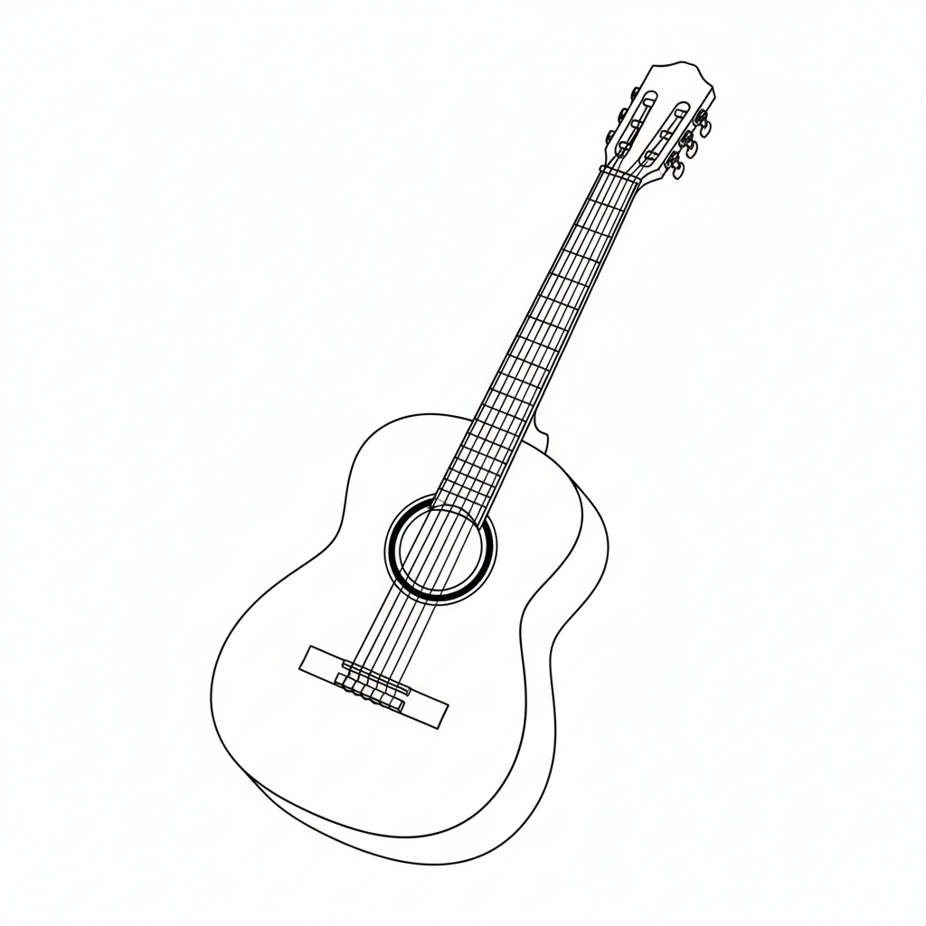 Line drawing of an classical guitar with a simple outline.