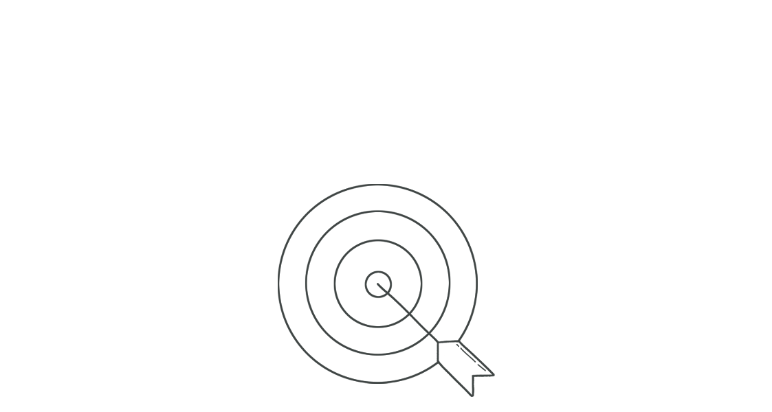 Black and white illustration of a target with an arrow hitting the bullseye.