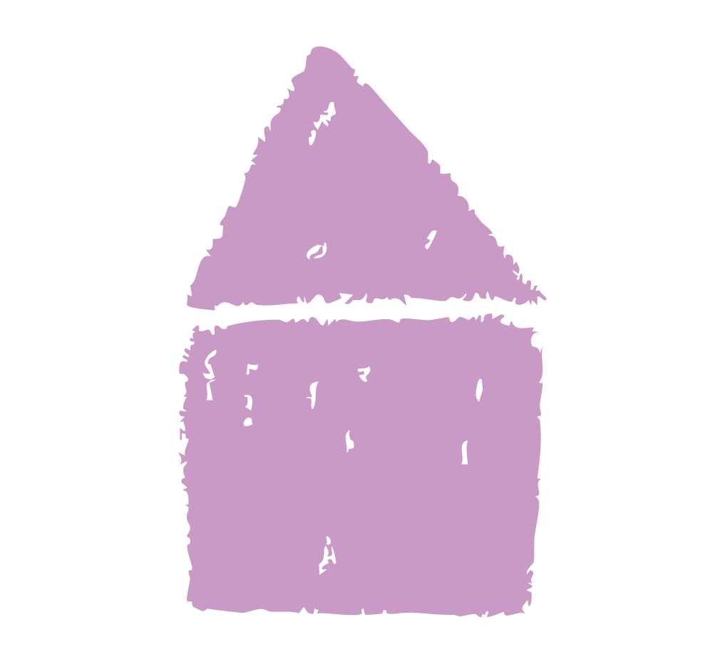 Illustration of a lavender-colored house with a triangular roof, a chimney, and a rectangular base, set against a black background.