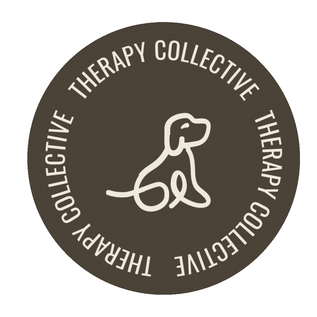 Circular logo with a line drawing of a dog in the center, surrounded by the text 'THERAPY COLLECTIVE' repeated four times.