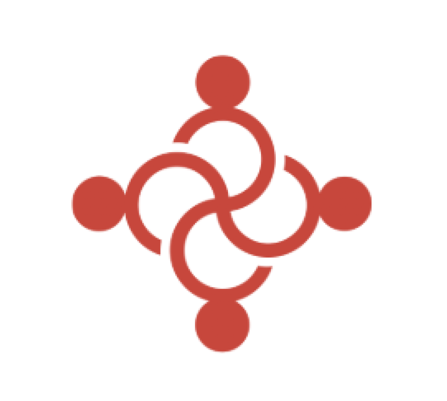 Red interconnected knot with four circular endpoints