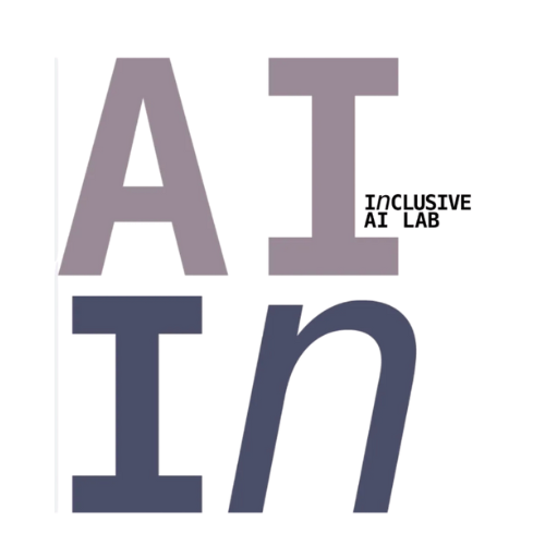 The words "Inclusive AI Lab " are in large, stylized letters in various colors and textures, including purple, yellow, and gray.