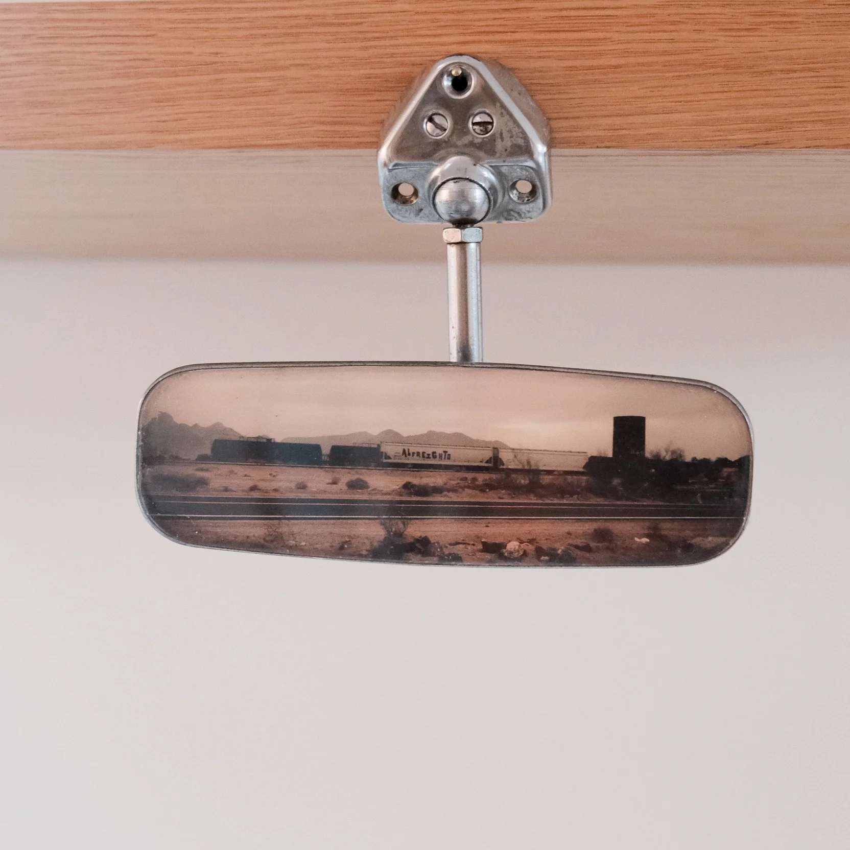 Rearview, White Train Car