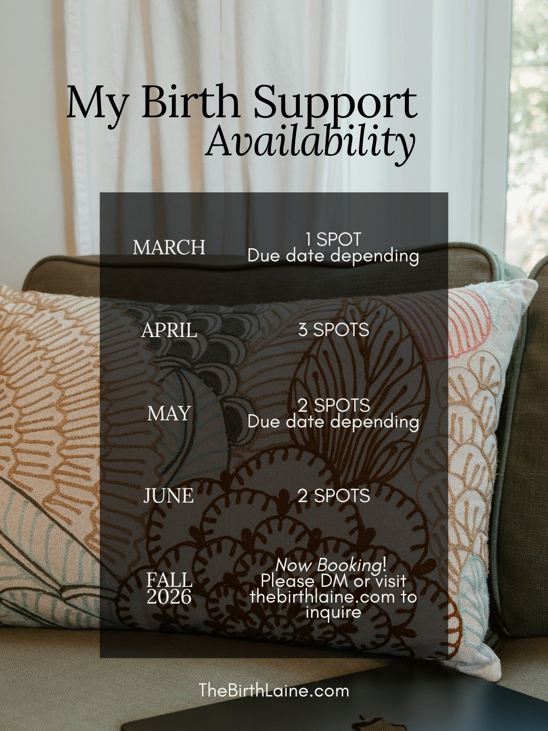 Planning ahead for 2026? I am too 🤍

I&rsquo;m now accepting birth clients for:
March, April, May, June + Fall 2026.

If you&rsquo;re looking for calm, steady support, informed decision-making, and someone fully in your corner - I&rsquo;d love to ex