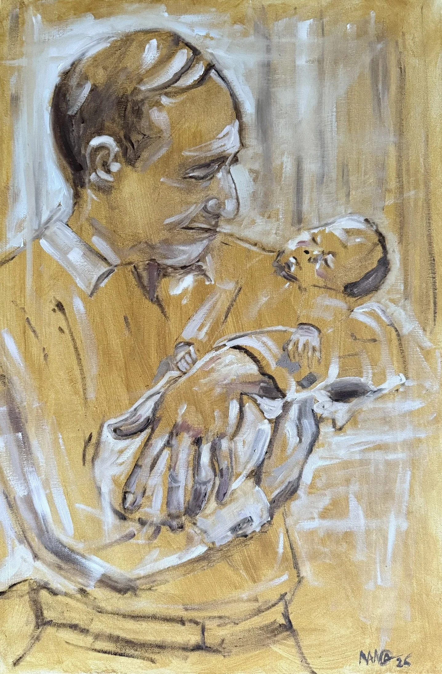 Selbstportrait mit Vater, 60 x40 cm, Öl auf Leinwand, 2025 - unverkäuflich