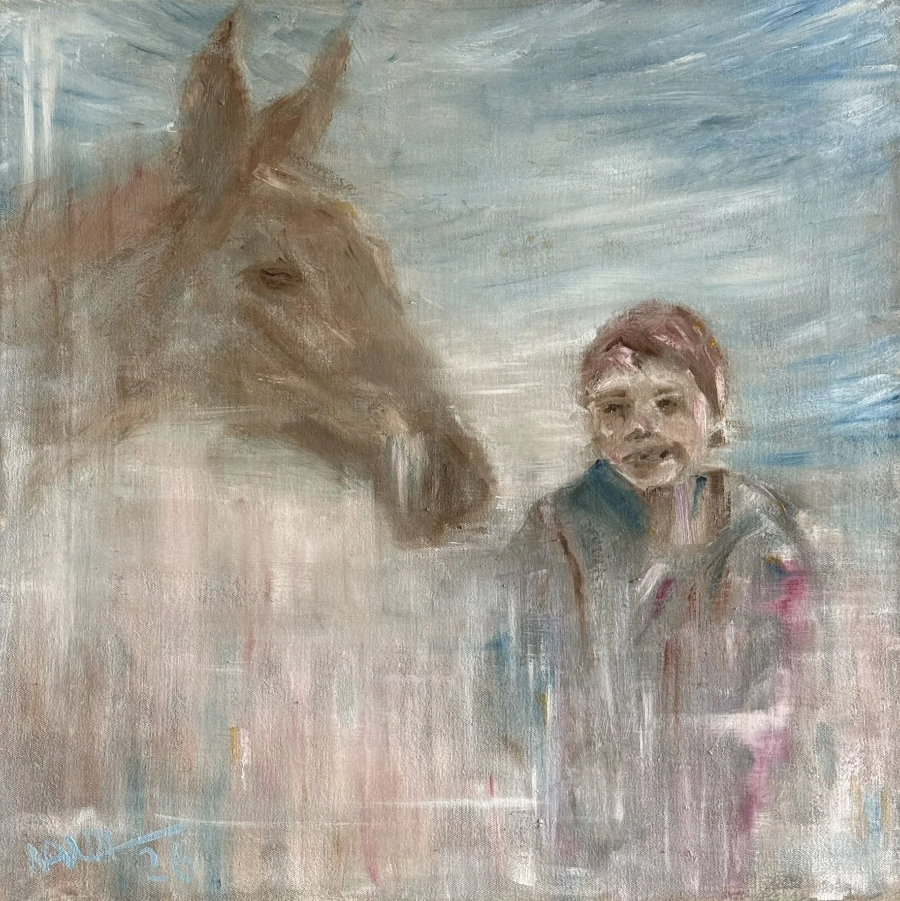Kind mit Pferd, 45 x 45 cm, Öl auf Leinwand, 2026