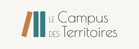 Logo of Le Campus des Territoires, featuring three vertical colored bars and the text name.