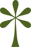 Stylized green tree with a symmetrical, leaf-like pattern symbolic of growth.