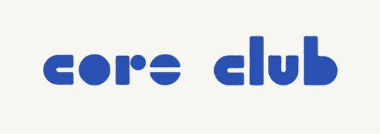 Text reading 'core club' in blue letters.