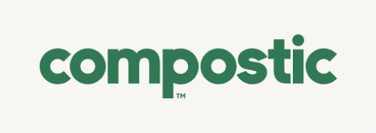 The image features the word 'compostic' written in bold, green lowercase letters on a white background.