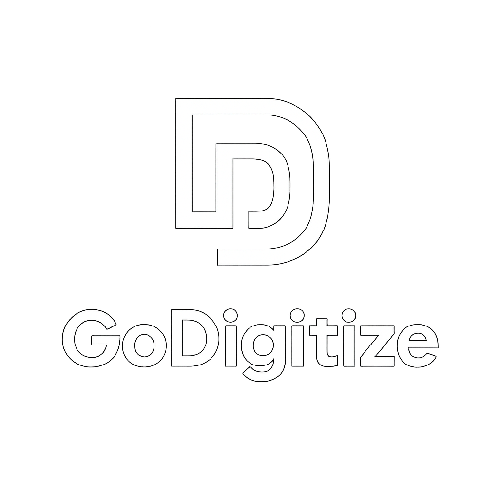 Logo with stylized 'D' and 'G' above the word 'GoDigitize' in white on a black background.