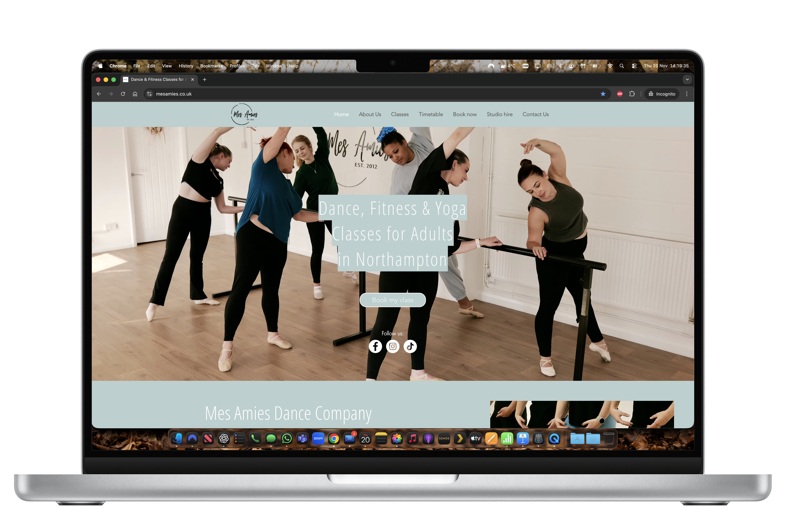 Website mockup example for UK small businesses - Mes Amies Dance Company