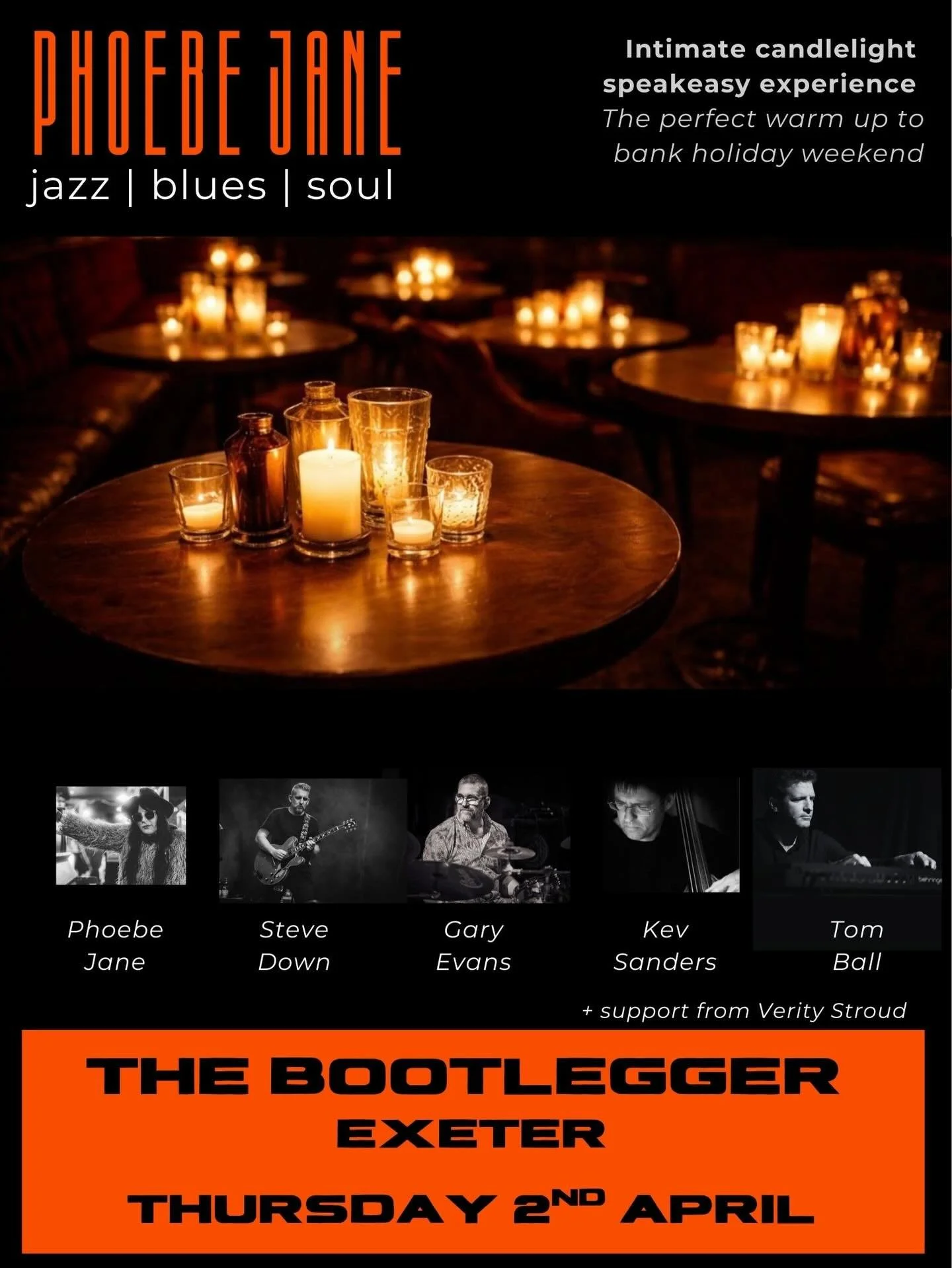 Very Excited for this one! Join me for an intimate candlelight speakeasy experience at @thebootleggerexeter .

✨ Live jazz, blues &amp; a sprinkle of soul.
🎶 With @stevedownguitar, @garywilliamevans, Kev Sanders &amp; @tomballpiano 
🎤 Plus support 