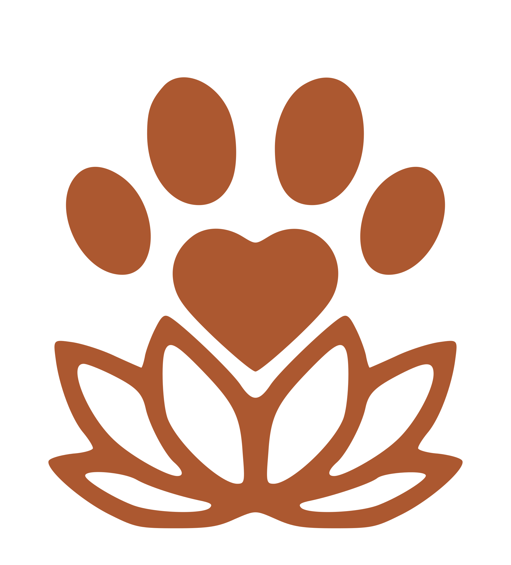 Poter i Balanses logo. En brun illustrasjon av en hundepote med et hjerte i midten, omgitt av blader.