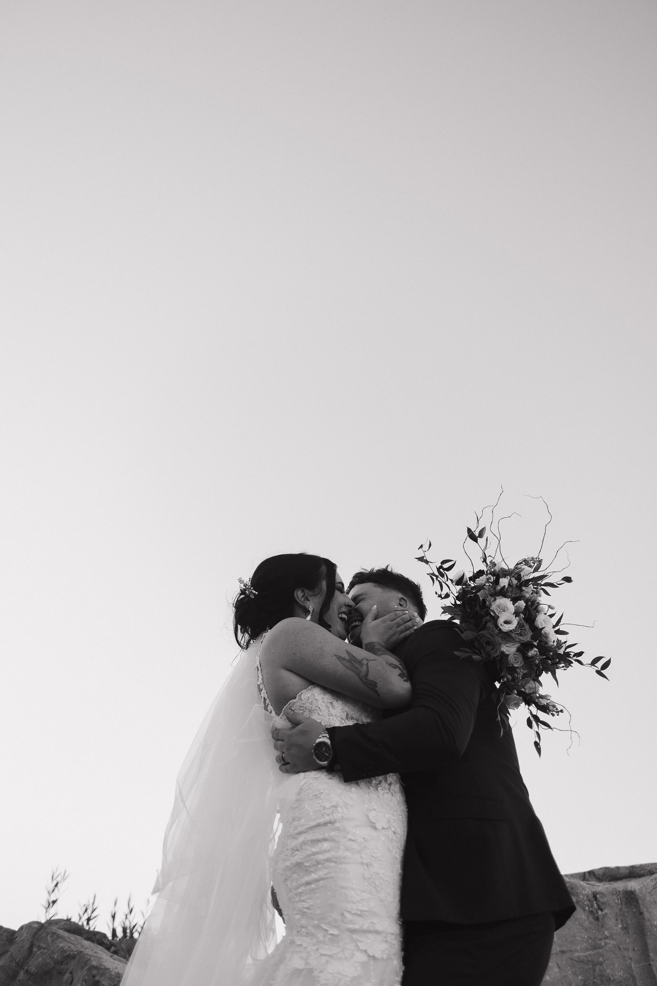 Bride and groom laughing together at The Lakeview, Hamilton wedding, Ontario wedding photography by James and Alyson Photography