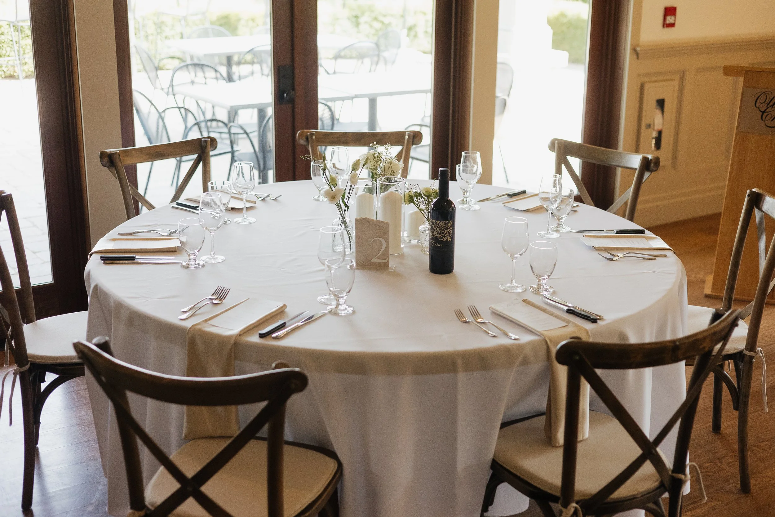 table detail shot at venue, Ontario wedding photography by James and Alyson Photography