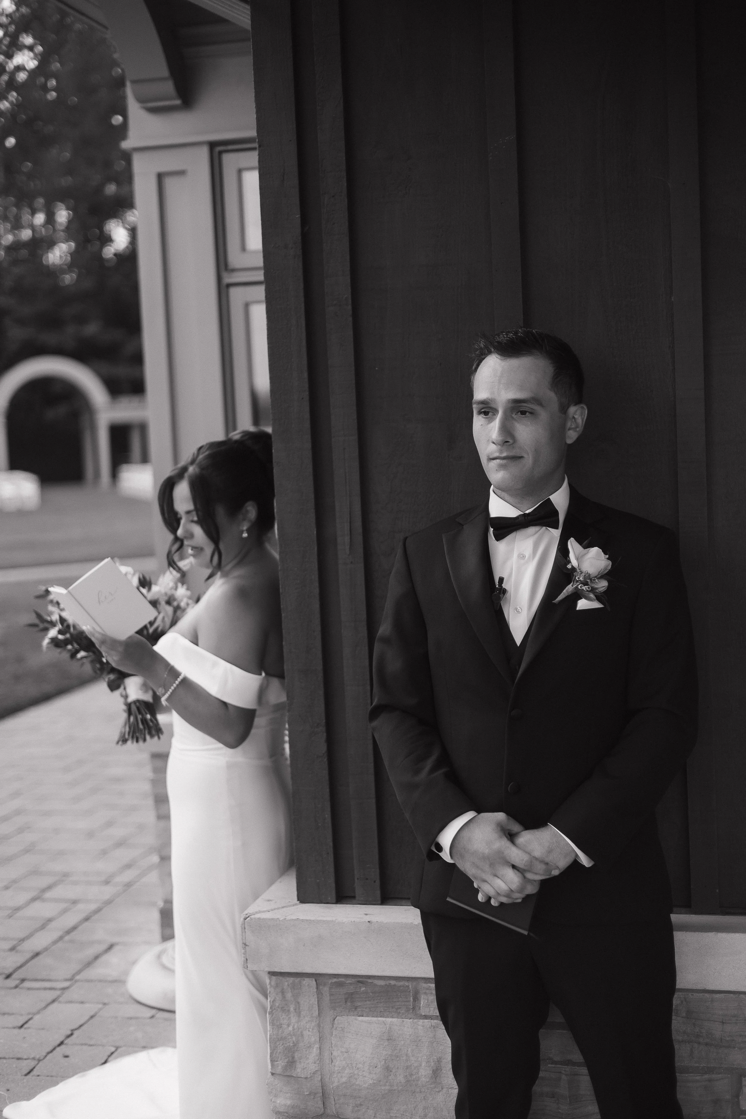bride reading private vows to groom, Ontario wedding photography by James and Alyson Photography