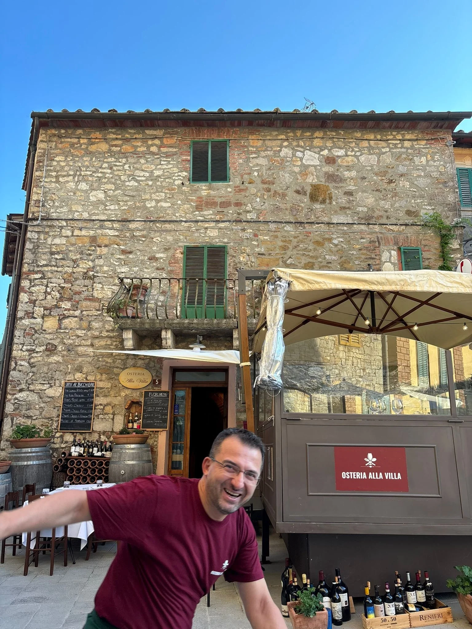 Sommelier Owner of Osteria Alla Villa Restaurant, Gentjan Doda, welcomes you for a fun, festive, wine and food experience in the heart of Tuscany. Villa A Sesta, Castelnuovo Berardenga, Siena, Chianti Classico Region.