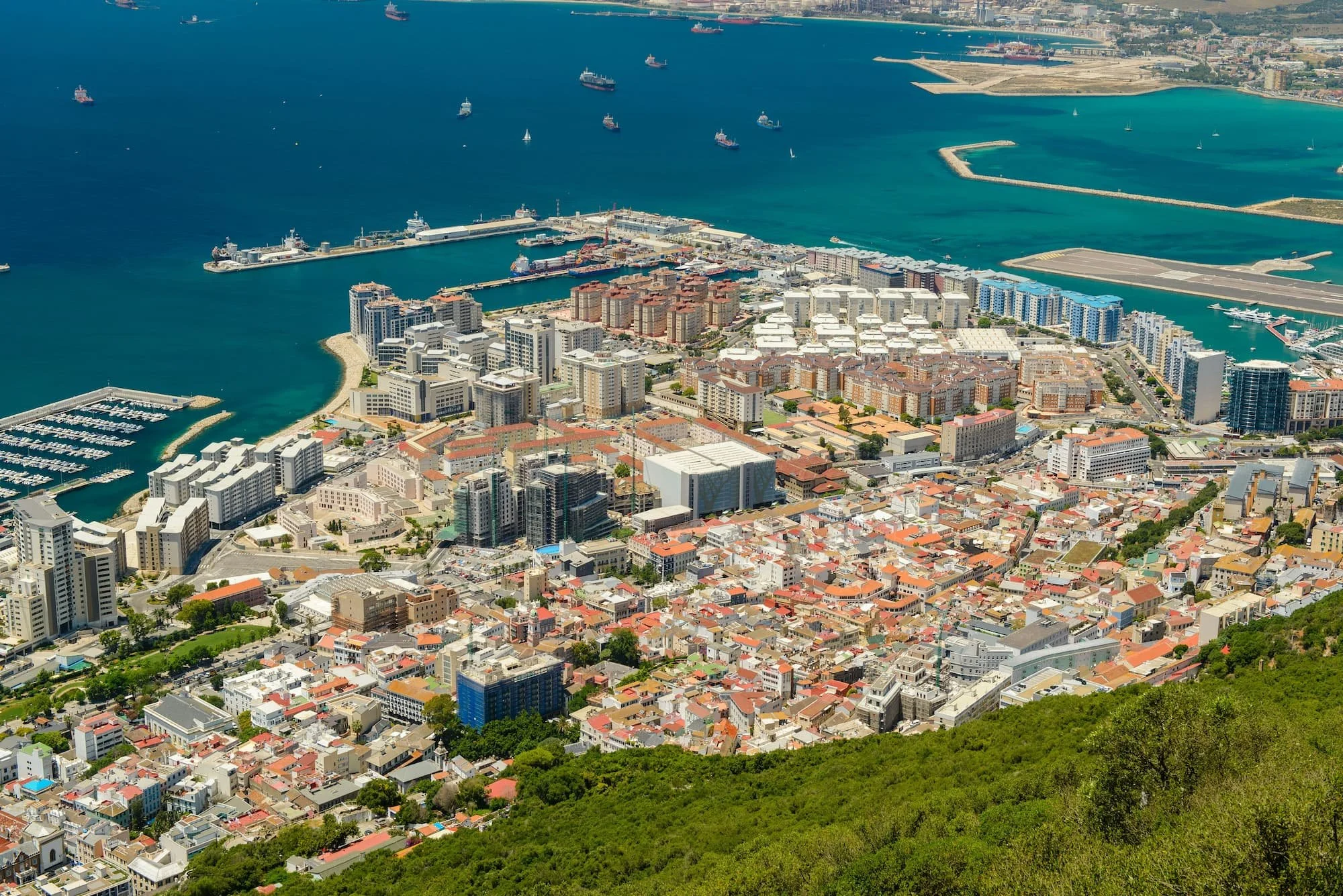 Gibraltar business district with Spain in the background