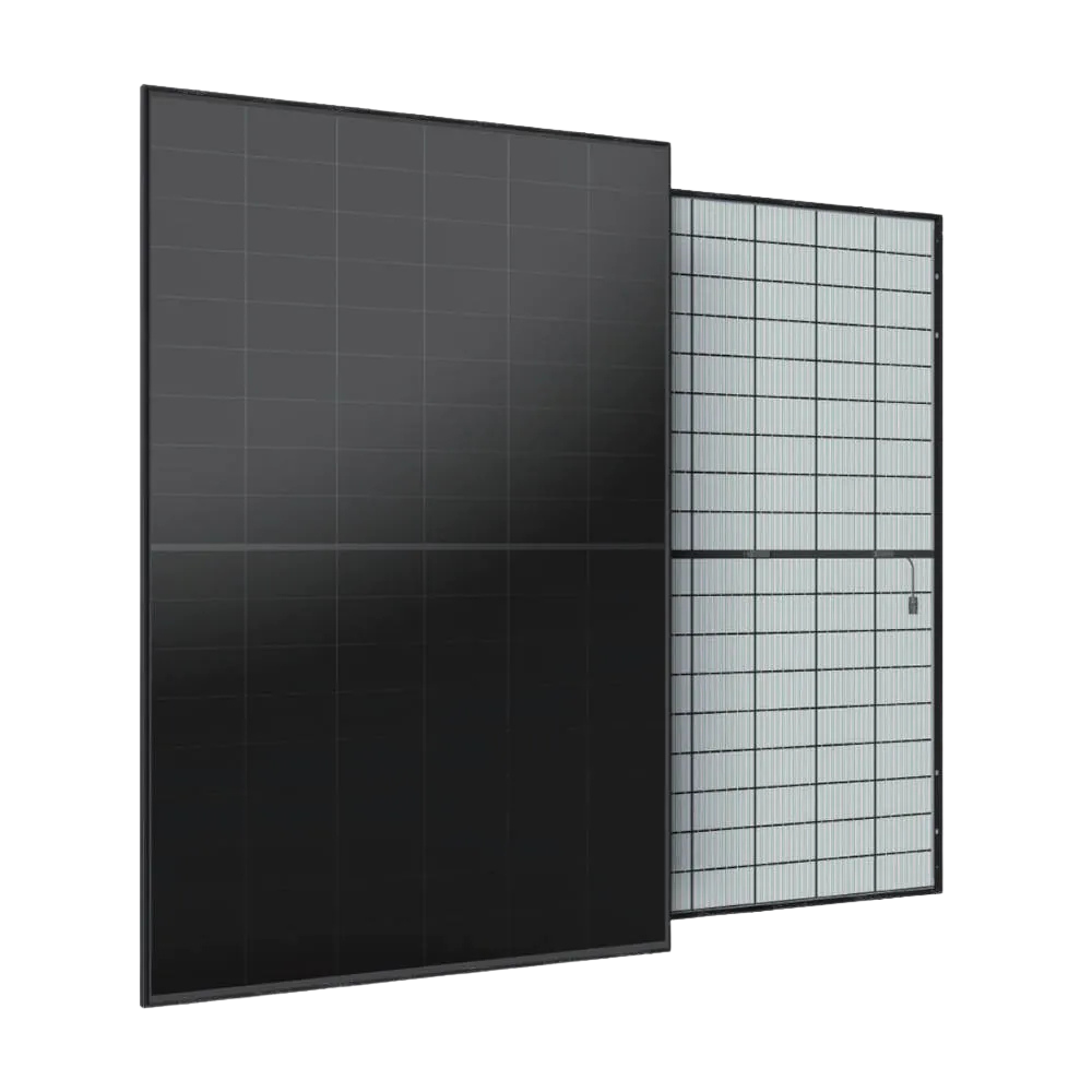 A solar panel with black and gray cells installed indoors.