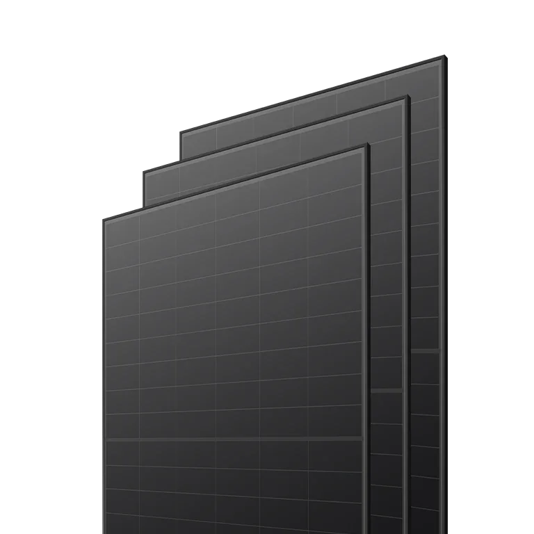 Three large black electronic screens or monitors stacked at an angle against a black background.