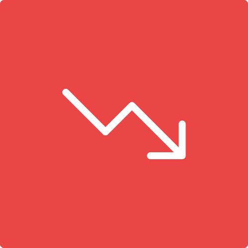 Red background with a white downward trending arrow