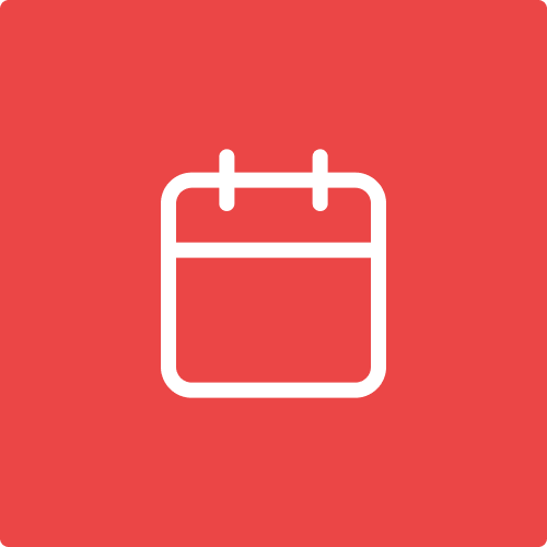 Icon of a calendar on a red background.