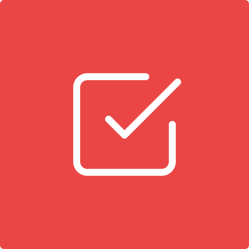 Red background with a white checkmark inside a square checkmark box icon.