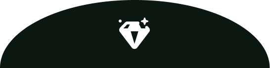 A dark green background with a white gemstone icon and sparkles above it.