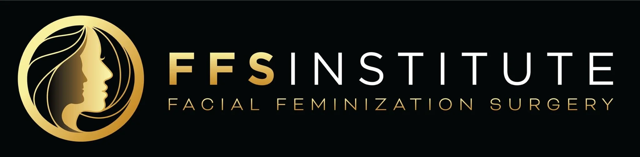 Logo for FFS Institute Facial Feminization Surgery with a stylized female face in profile inside a gold circle.
