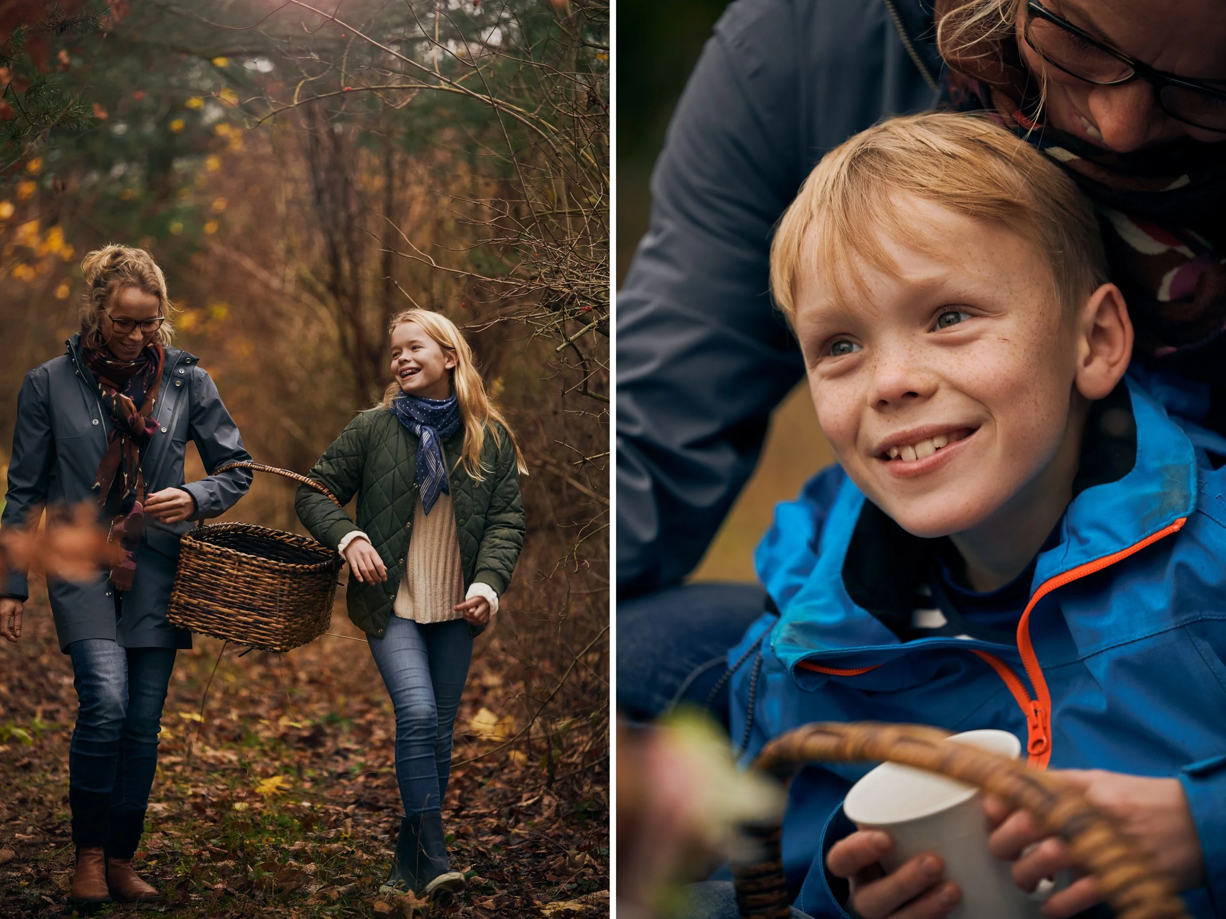 Family walking in forest, autumn outing