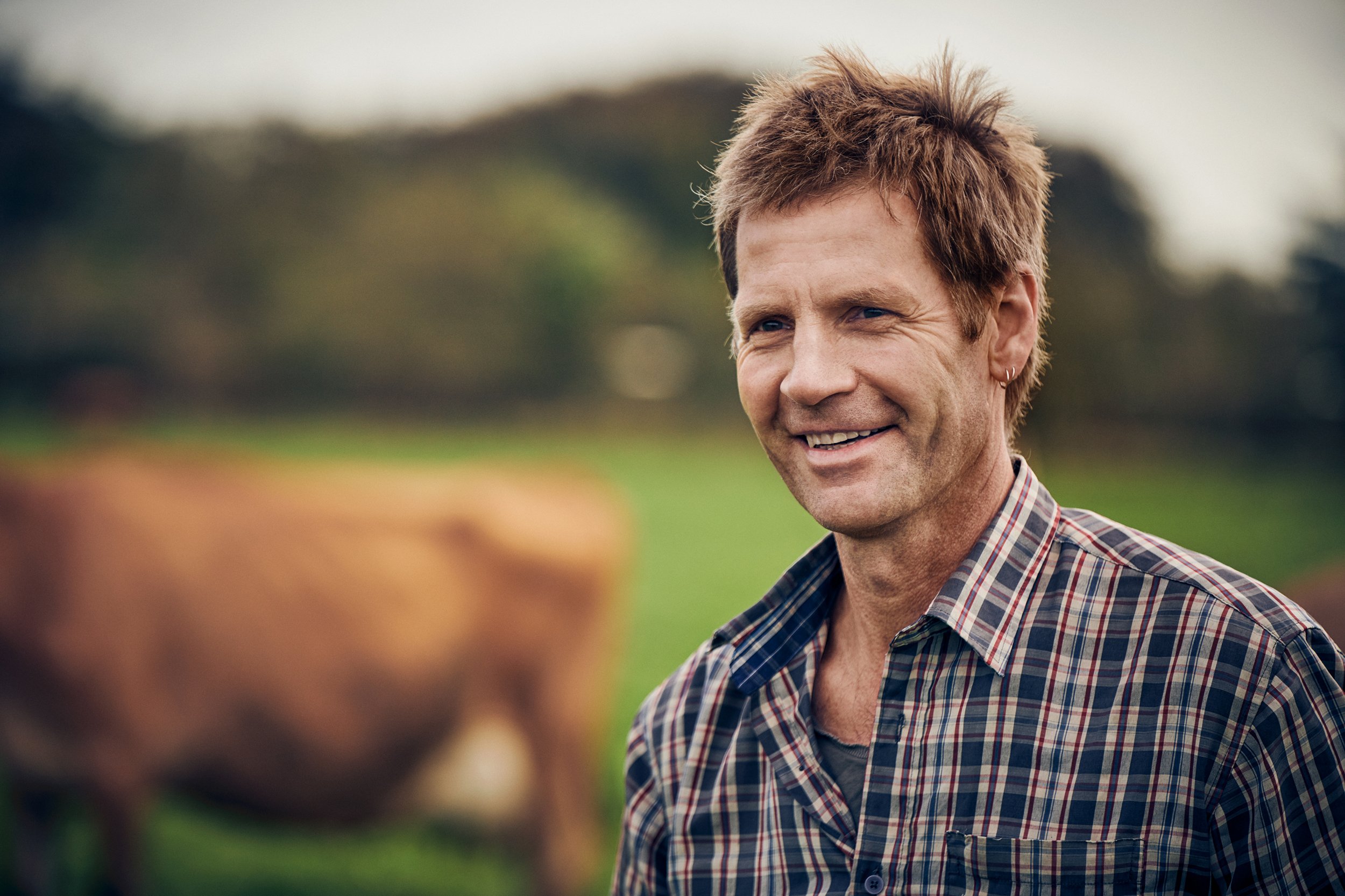 Farmer portrait in field, dairy farming
