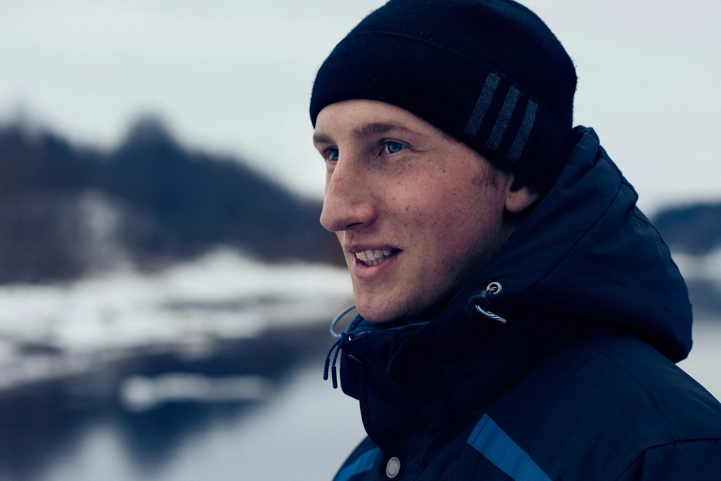 Portrait of young man outdoors in cold conditions, natural expression