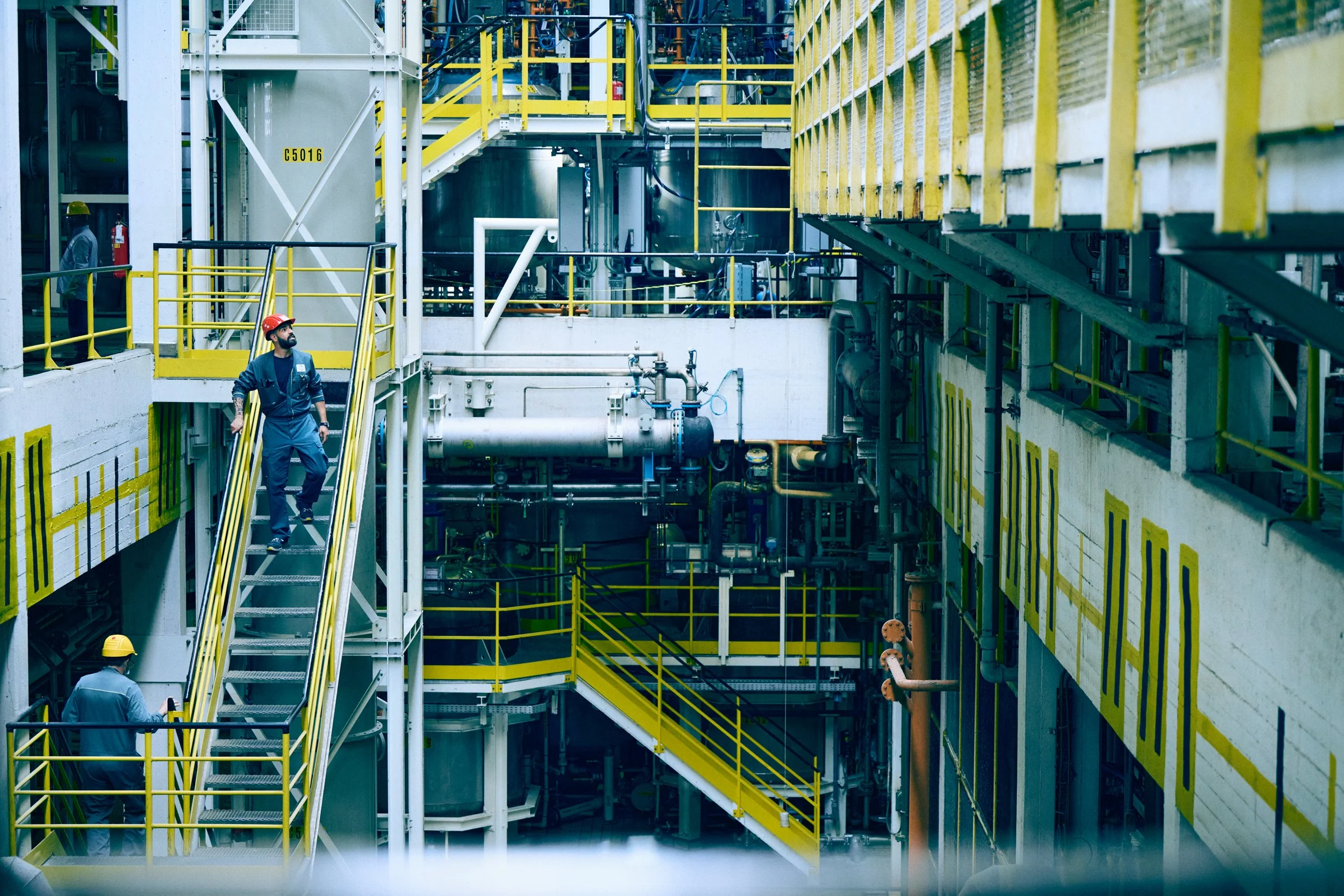 Wide view of multi-level industrial facility showing scale and system complexity