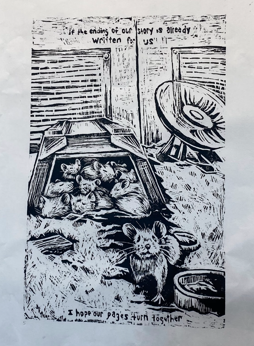Pet Store Mouse, Woodcut print, 2026
