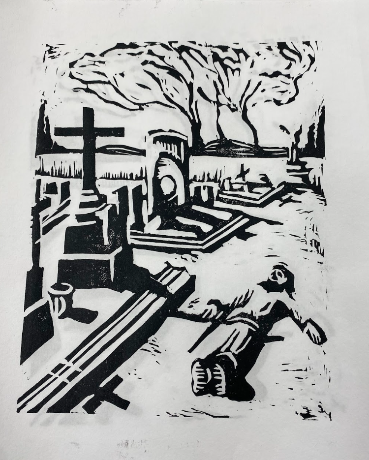 Here for a While, Linocut print, 2026
