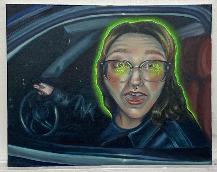 Grout Grouching on the Garden State Parkway North (July Fourth), Oil on canvas, 2026