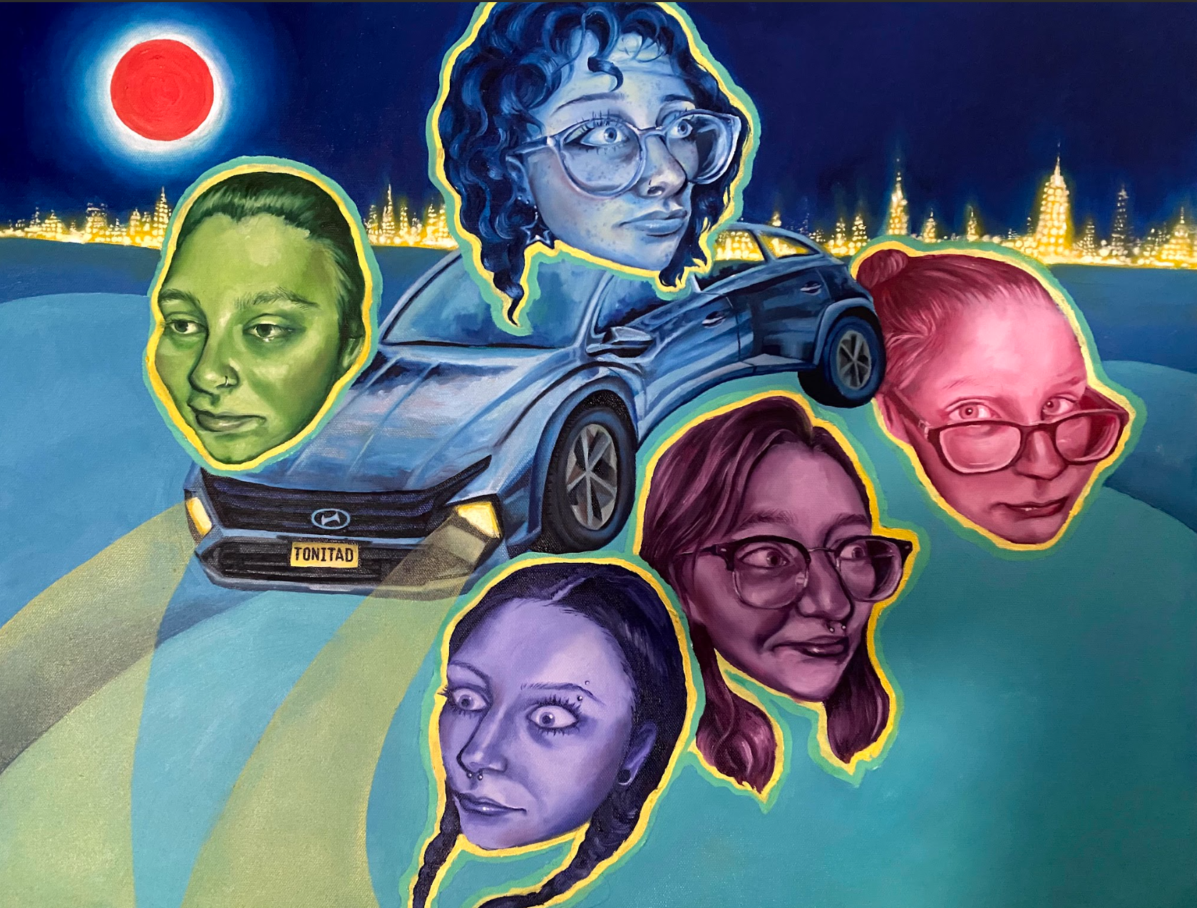 Tonita D.  and the Strawberry Moon
Oil on canvas 
2025