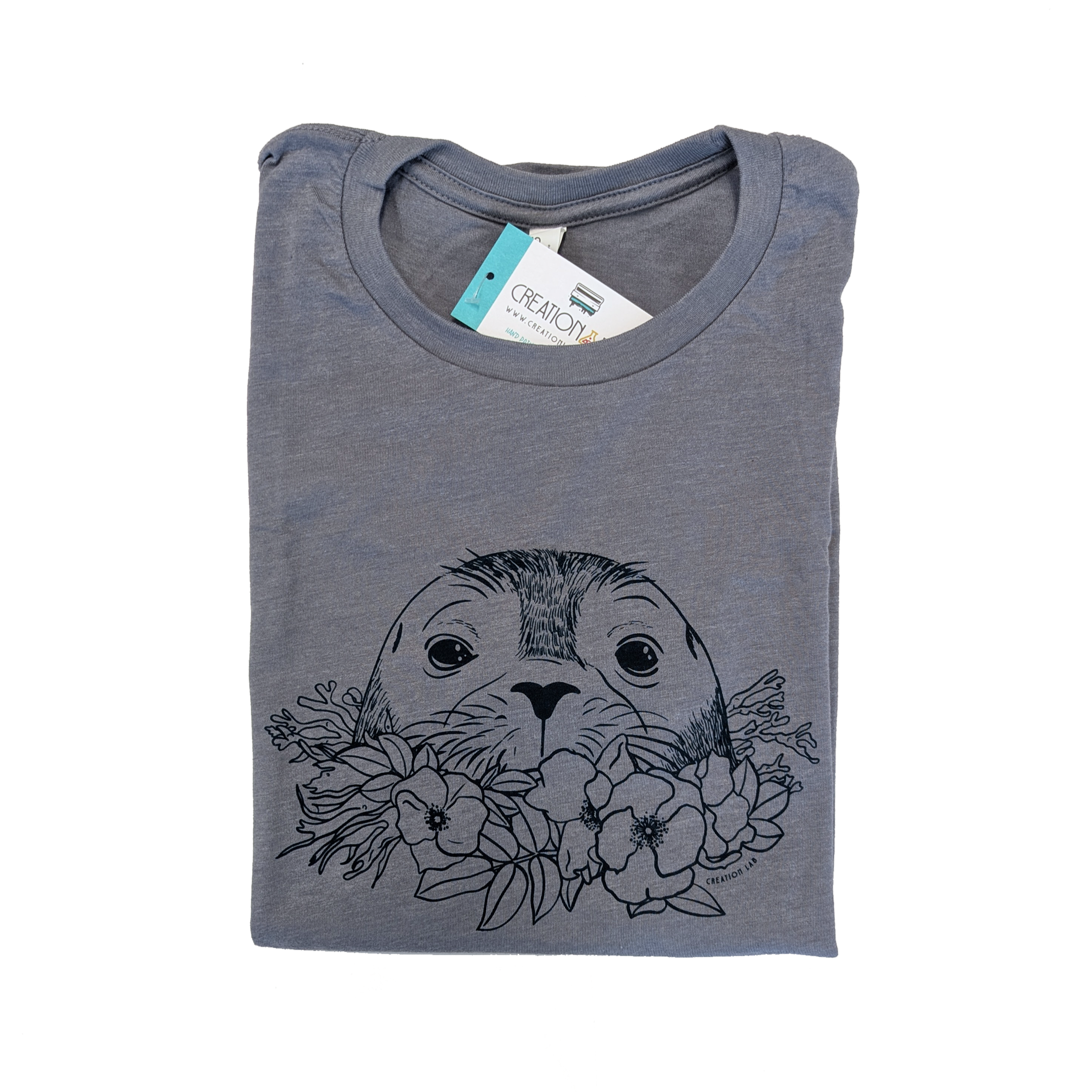 tee shirt with raccoon in flowers printed on it