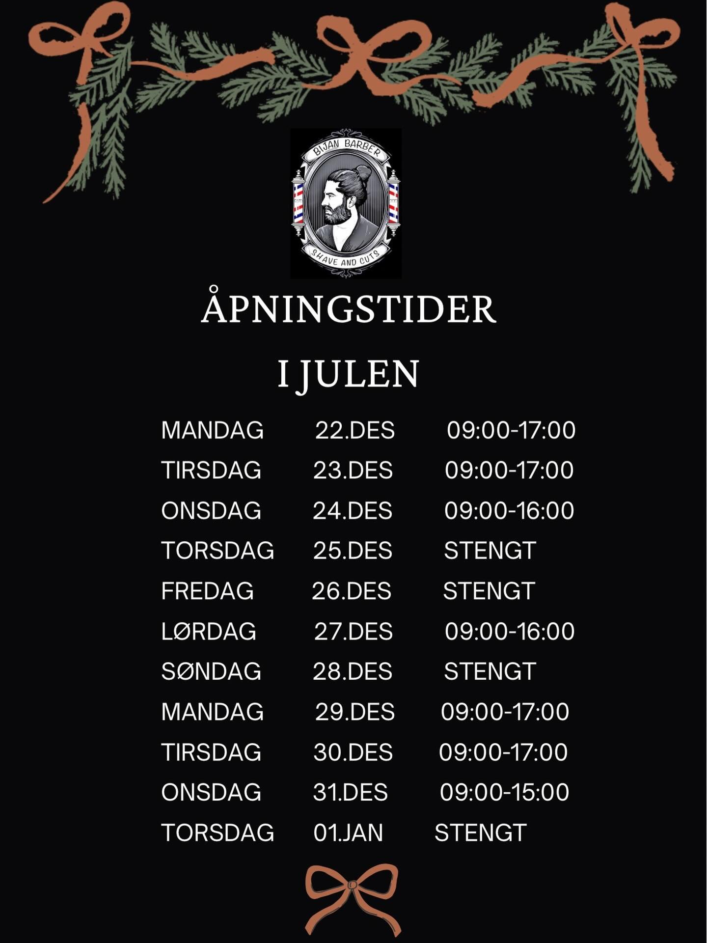 &Aring;pningstider I julen