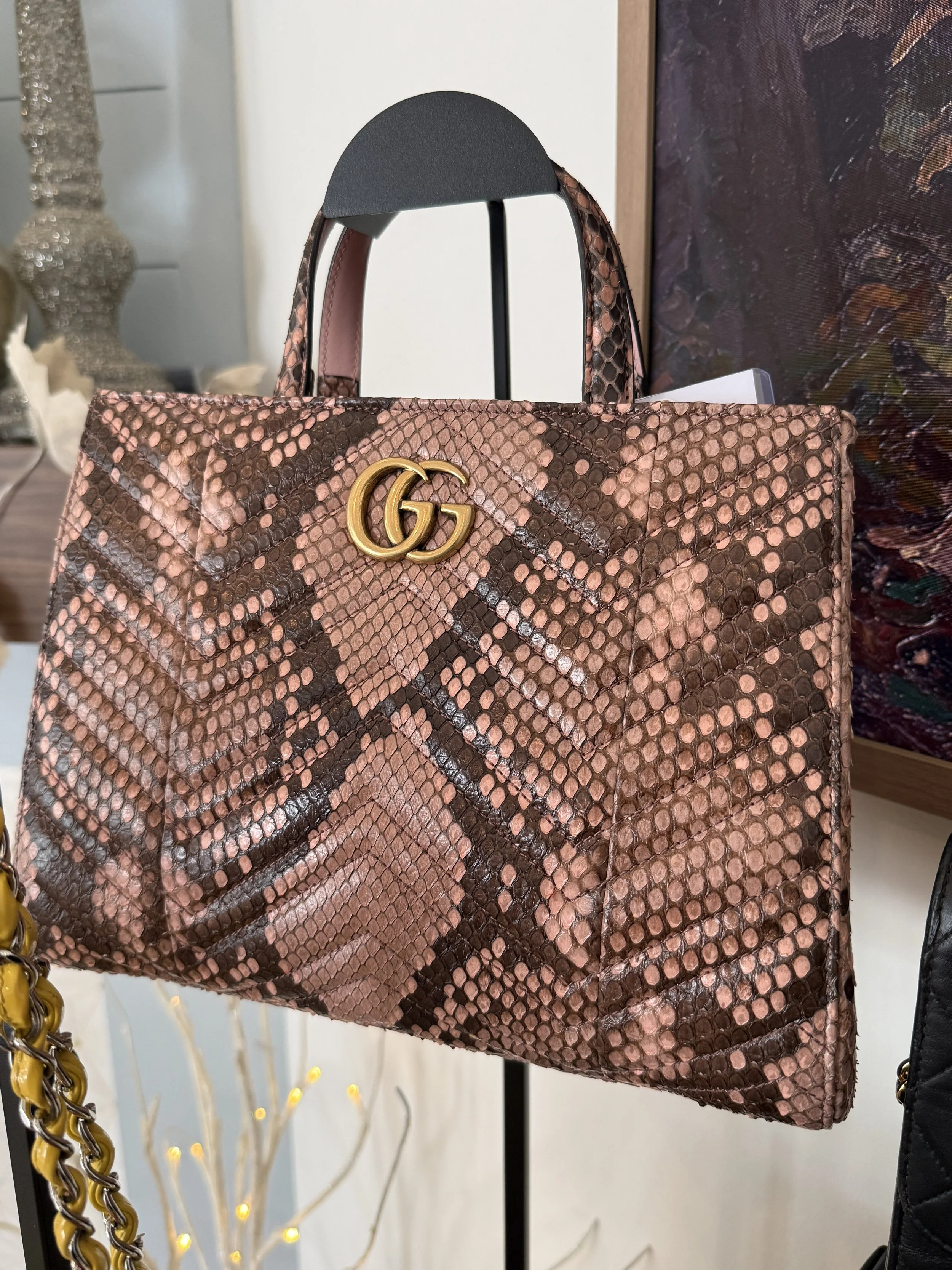 GUCCI GG Marmont Python Top Handle Bag – Pink & Brown