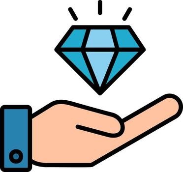A cartoon hand holding a shiny blue diamond.
