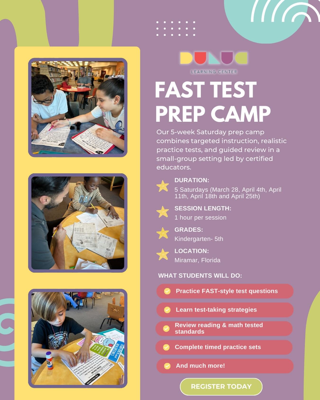 Florida FAST testing is around the corner&hellip; let&rsquo;s get your child prepared with confidence!

Our 5-Week Saturday FAST Prep Camp gives students targeted instruction, realistic practice, and guided review in a supportive small-group setting.