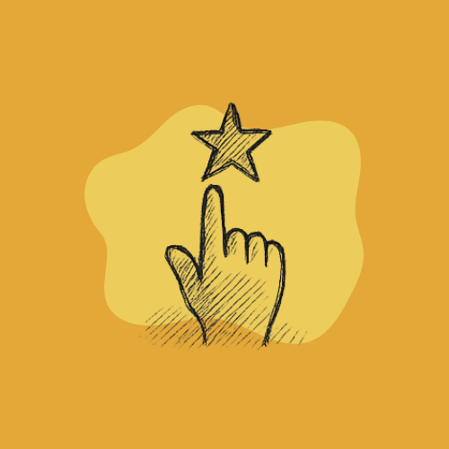 Icon, finger pointing towards a star