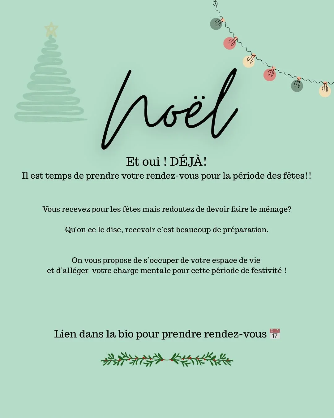LES F&Ecirc;TES S&rsquo;EN VIENNENT! 🎄 ✨

Faites-vous le cadeau d&rsquo;all&eacute;ger votre charge mentale !
Vous en faites d&eacute;j&agrave; bien assez. 🫶🏻

🔗 lien en bio pour r&eacute;servez votre place ✌🏻

#deepcleaningservices #deepclean #