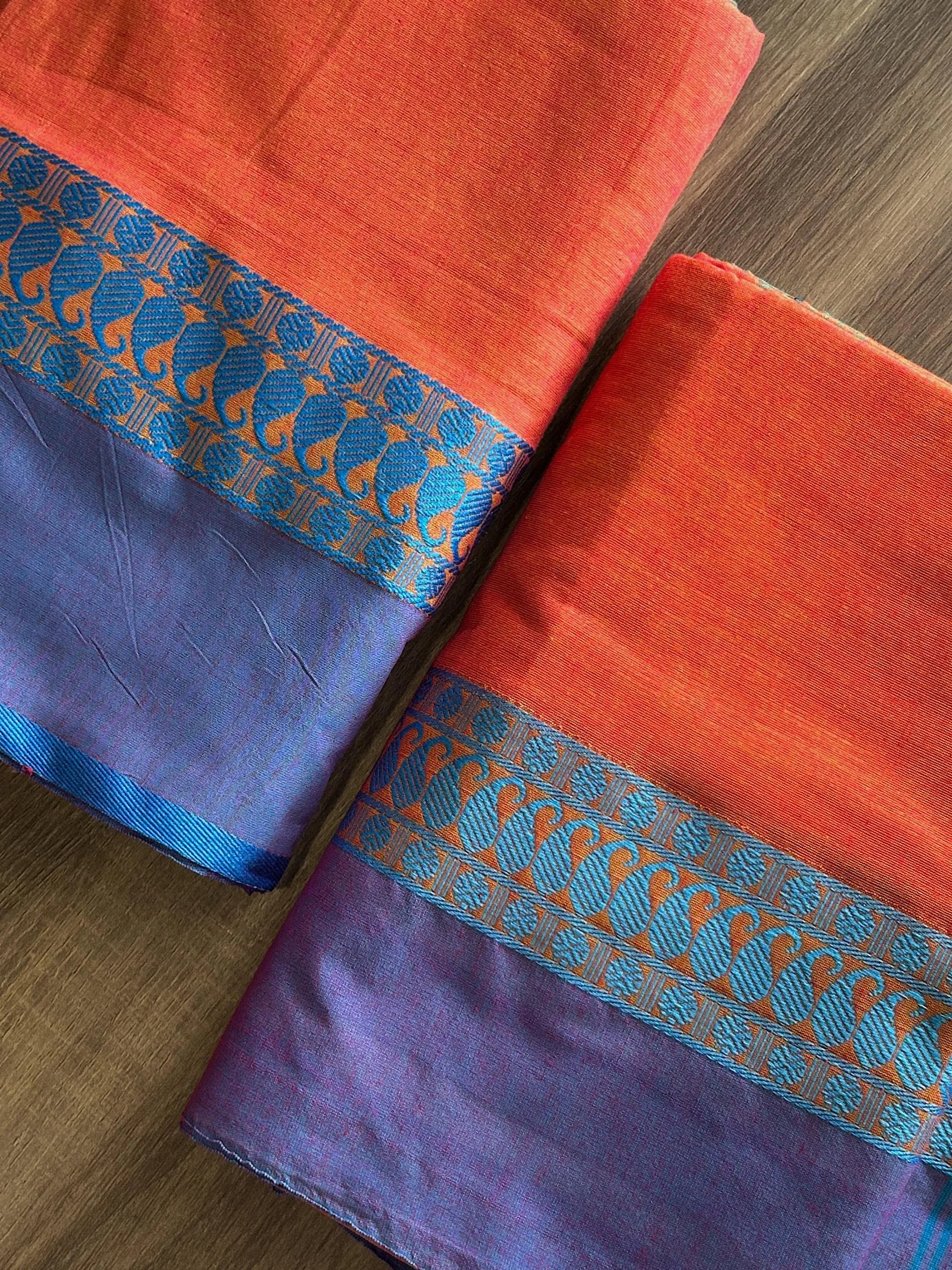 Orange Purple - Pure Bengal Cotton Saree