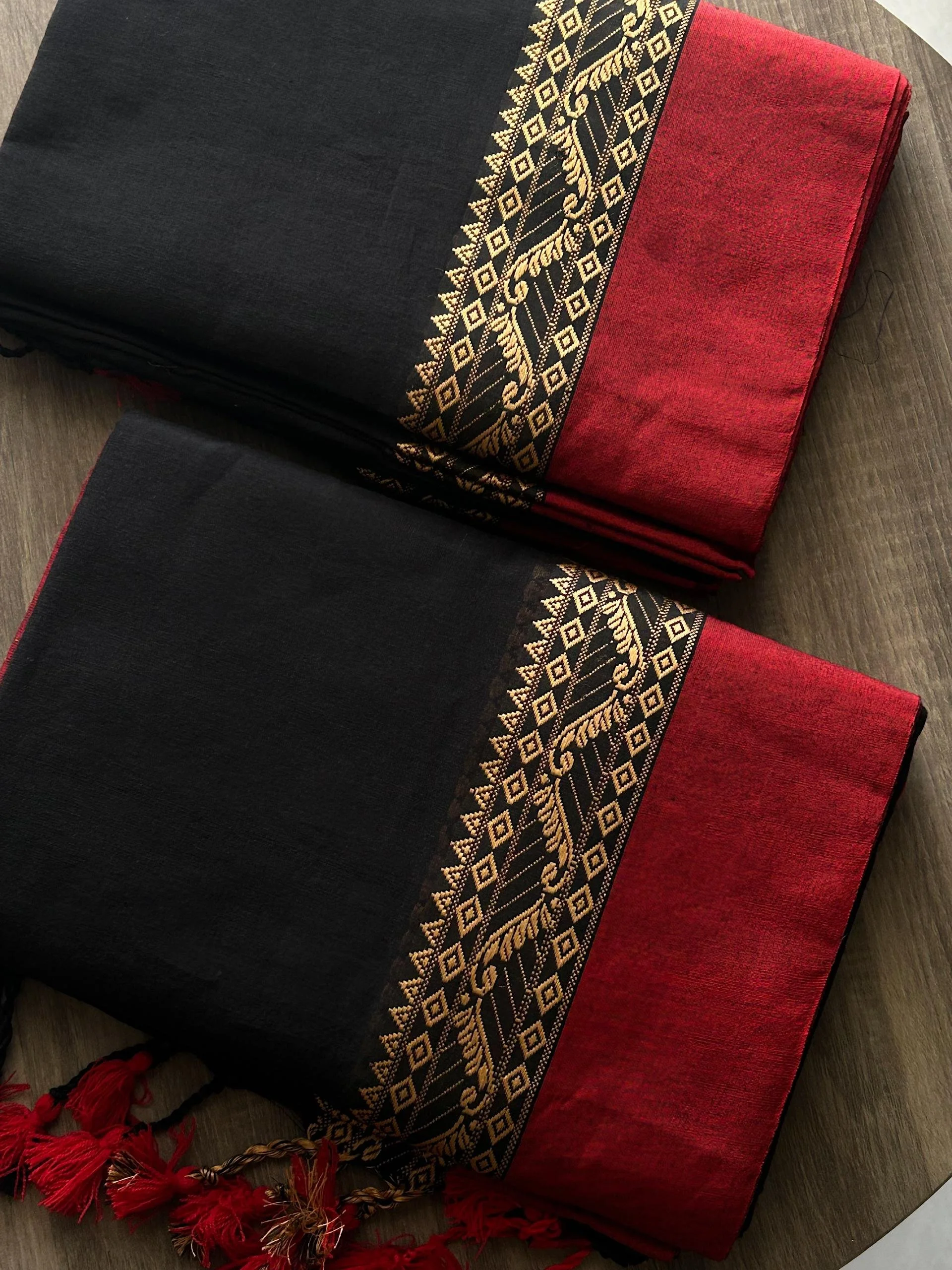Black Red - Pure Bengal Cotton Saree